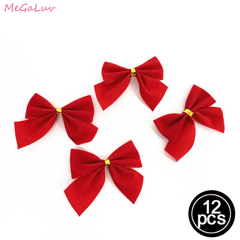 12pcs Gold Christmas Tree Bowknot Xmax Tree Hanging Decorations Xmas Home DIY Ornament Festival Party New Year Decors