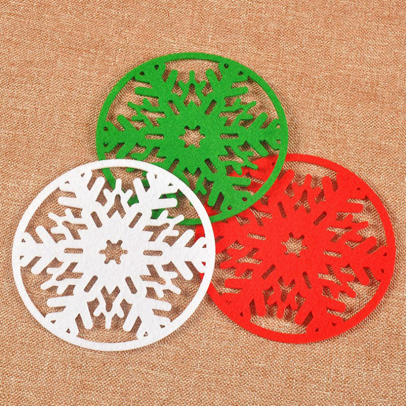 2Pcs 10cm Snowflake Shape Felt Round Dining Pad Christmas Party DIY Kitchen Decor Home Heat Insulation Xmas Mat Decoration 62298